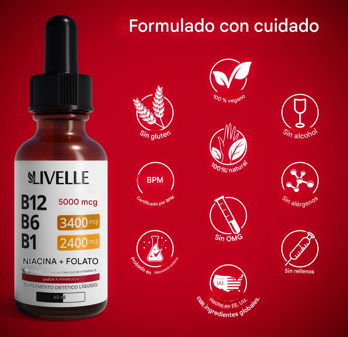 Nusava® Vitamina B Complex (B1, B6, B12, Niacina, Folato) Frena el Dolor y la Debilidad