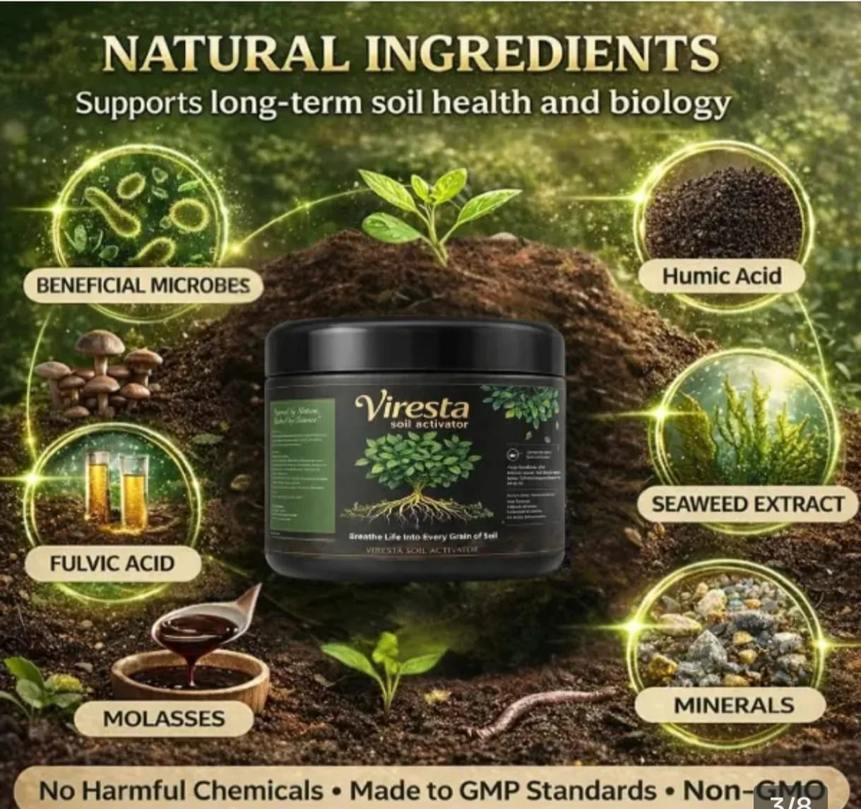 REVITALIZADOR DE SUELO CON ÁCIDO HÚMICO — CRECIMIENTO INTENSIVO PARA PLANTAS Y JARDÍN
